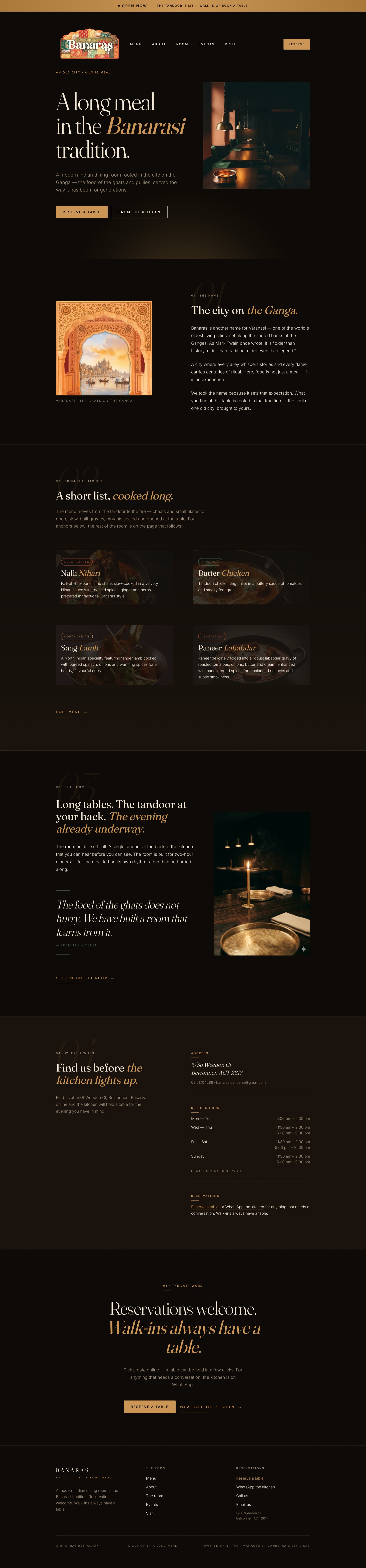 Full-page screenshot of banarasrestaurantcanberra.com.au