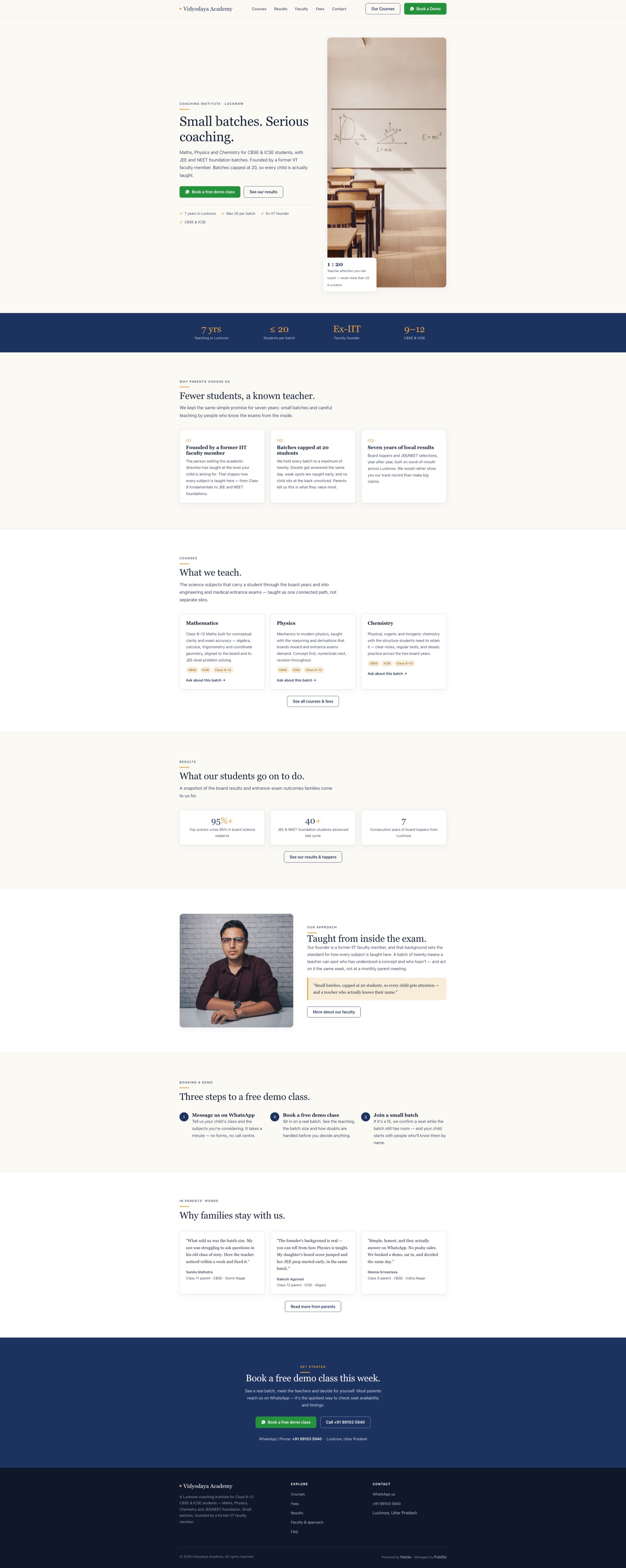 Full-page screenshot of vidyodaya-academy.niptao.com